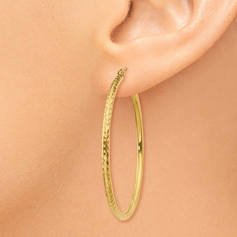 14k 2x40mm Diamond-cut Round Tube Hoop Earrings