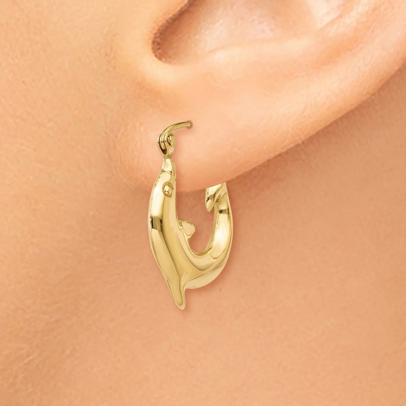 14k Polished Dolphin Hoop Earrings