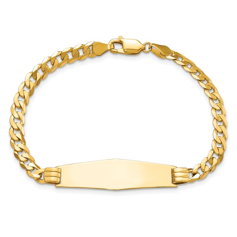 14k Polished Solid Chain/Solid Plate Curb Link Soft Diamond Shape 33x10mm Plate 7 inch ID Bracelet