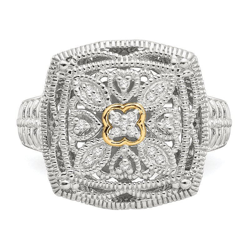 Sterling Silver Rhodium-plated with 14K Accent Diamond Ring
