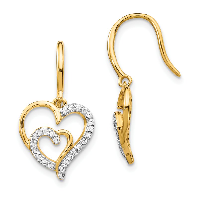 Sterling Silver Gold-plated Brilliant-cut CZ Heart Dangle Earrings