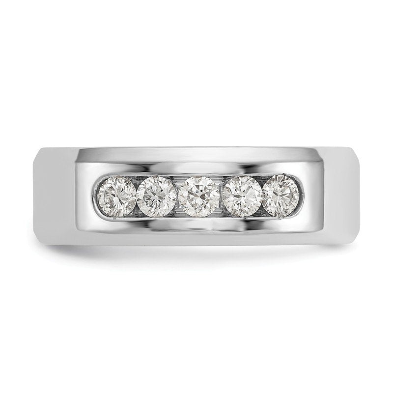 14K White Gold Men's 1/2 carat Lab Grown Diamond VS/SI  D E F  5 Stone Beveled Edge Size 11 Band