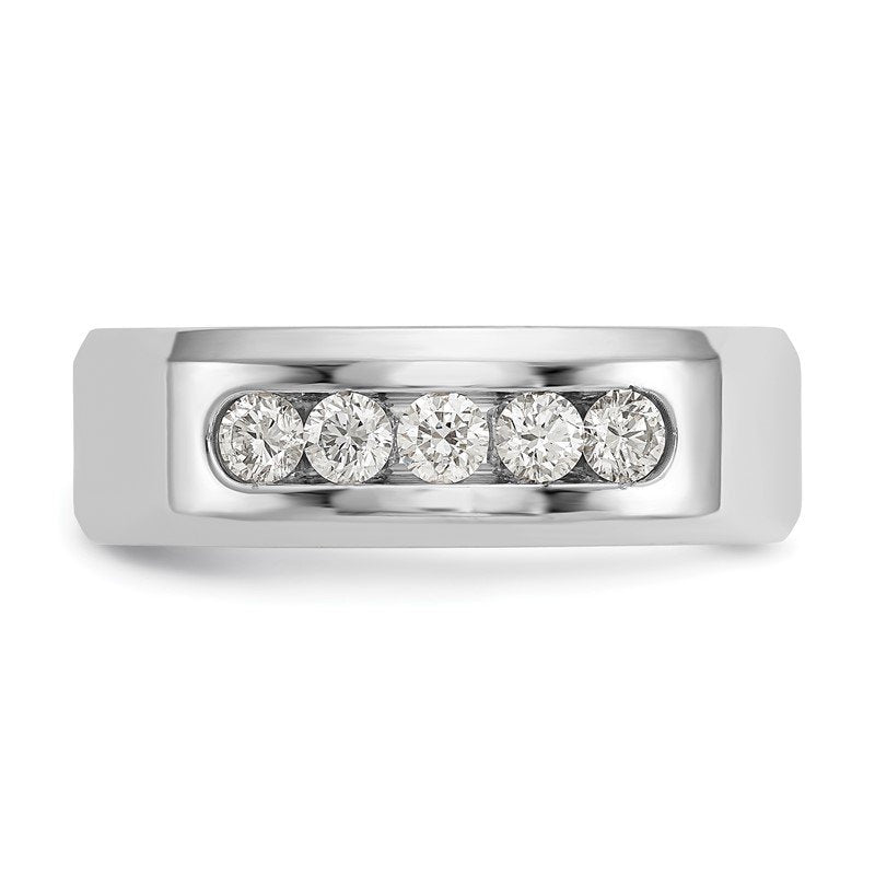 14K White Gold Men's 1/2 carat Lab Grown Diamond VS/SI  D E F  5 Stone Beveled Edge Size 11 Band