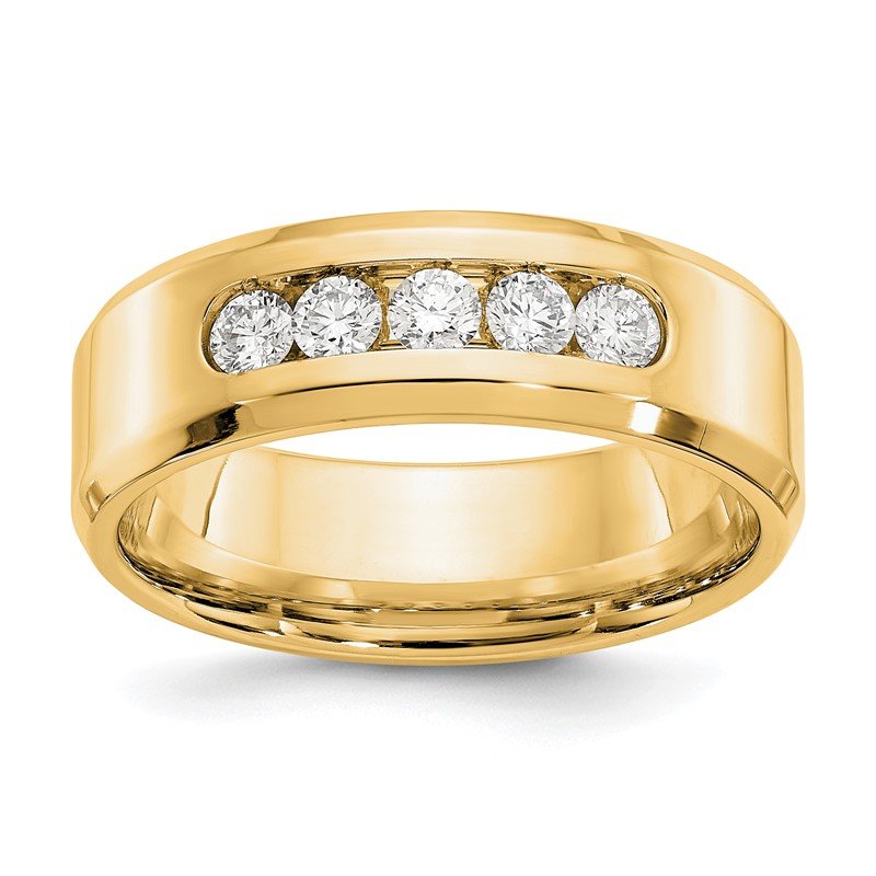 14K White Gold Men's 1/2 carat Lab Grown Diamond VS/SI  D E F  5 Stone Beveled Edge Size 11 Band