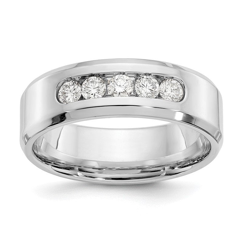 14K White Gold Men's 1/2 carat Lab Grown Diamond VS/SI  D E F  5 Stone Beveled Edge Size 11 Band