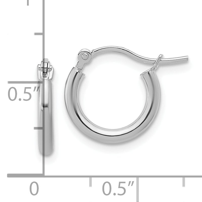 14K White Gold 2x12mm Polished Hoop Earrings