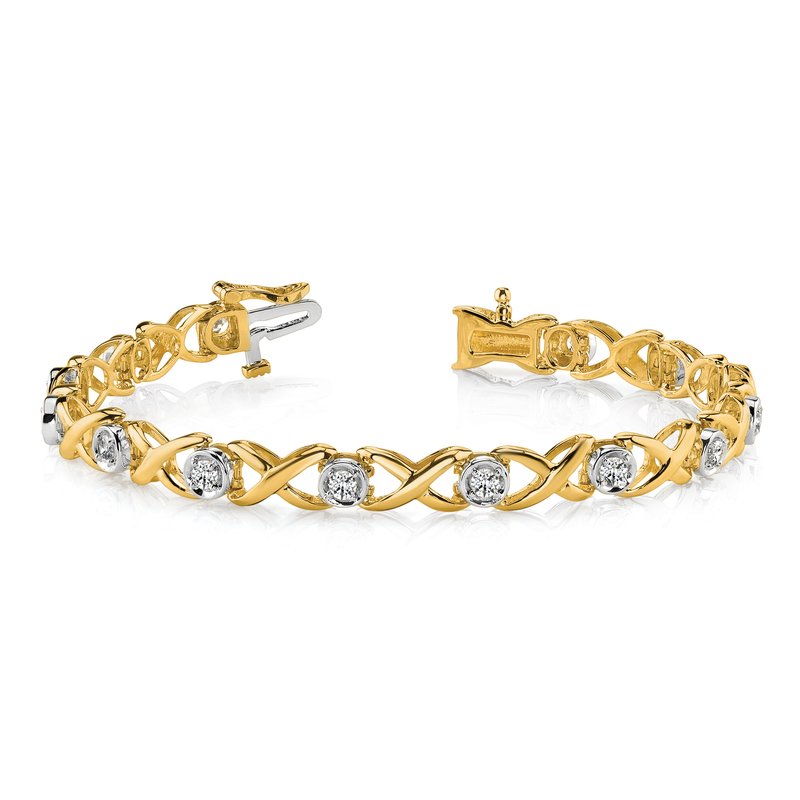 14k Two-tone Complete 1 carat Round VS Diamond 4-prong X-design 7 inch Tennis Bracelet