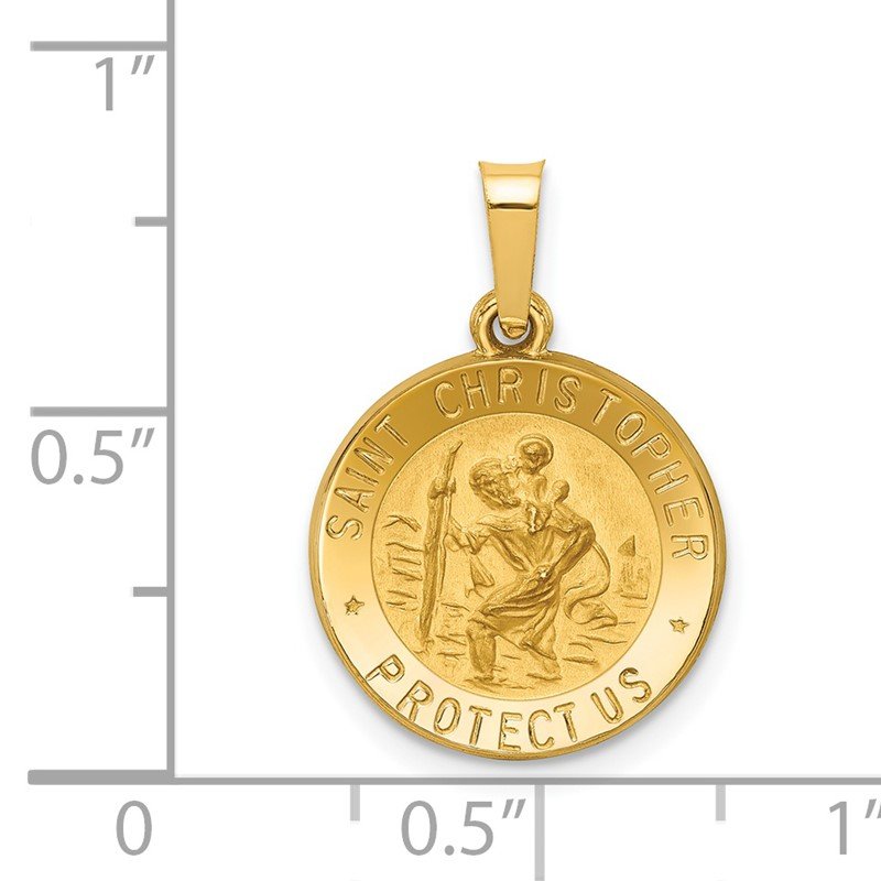 14k Polished and Satin Hollow St. Christopher Medal Pendant