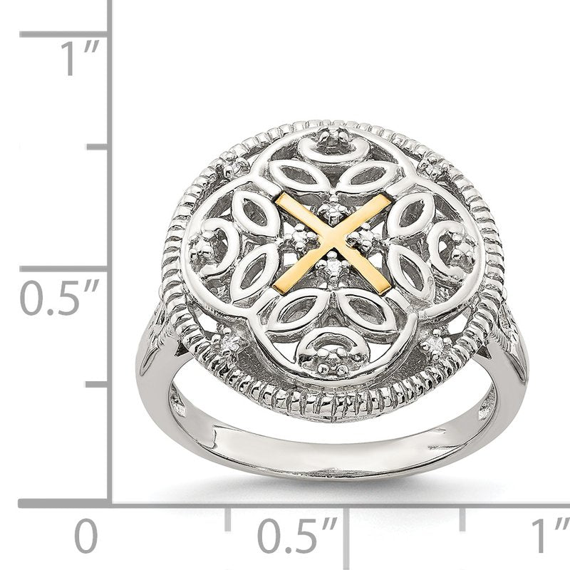 Sterling Silver Rhodium-plated with 14K Accent Diamond Vintage Ring