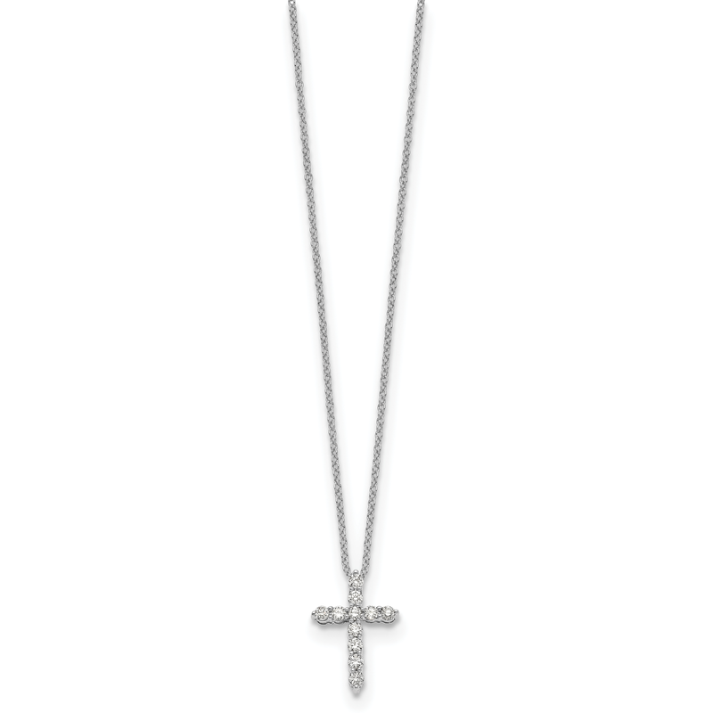 14k White Gold 1/4 carat Diamond Cross Pendant 18 inch Necklace