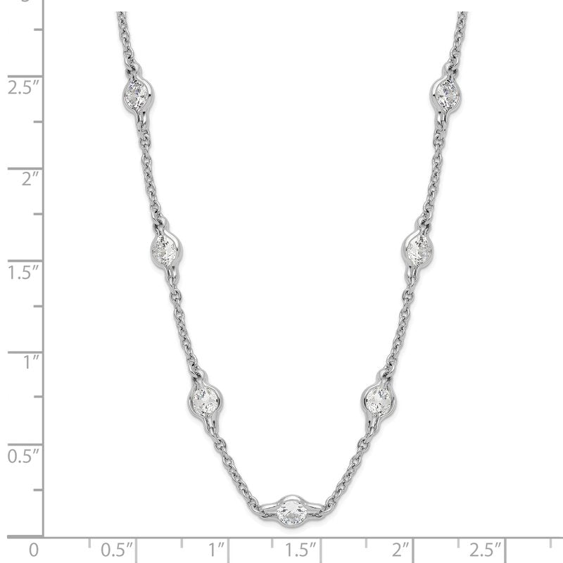 Sterling Silver Rhodium-plated Brilliant-cut Round CZ 19 Station 18.5 Inch Necklace