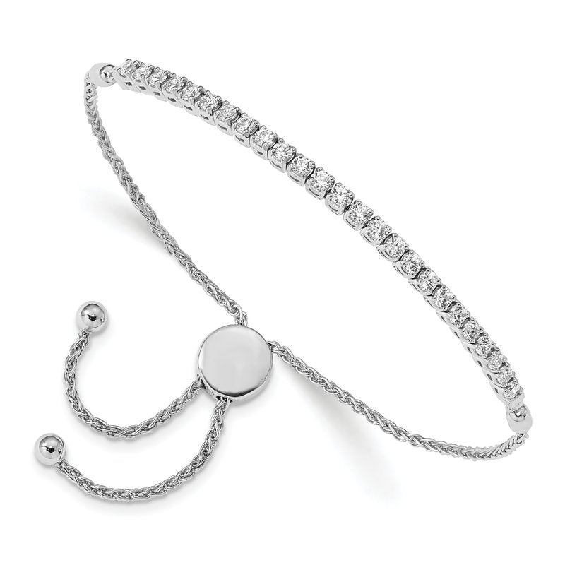 14k White Gold Polished Complete 1 carat AA Diamond Adjustable Bracelet