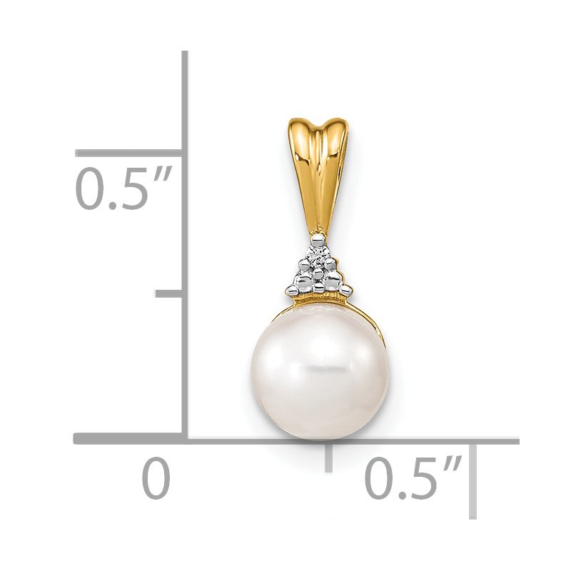 14k 6-7mm White Round Freshwater Cultured Pearl and Diamond Pendant