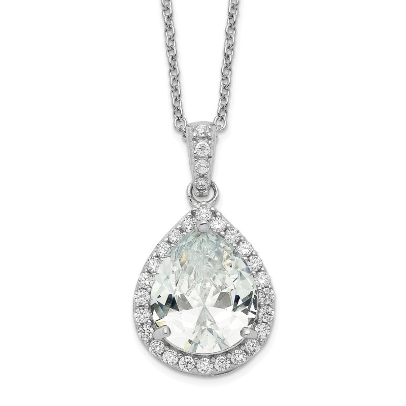Sterling Silver Rhodium-plated Brilliant-cut Teardrop CZ Halo 18 Inch Necklace