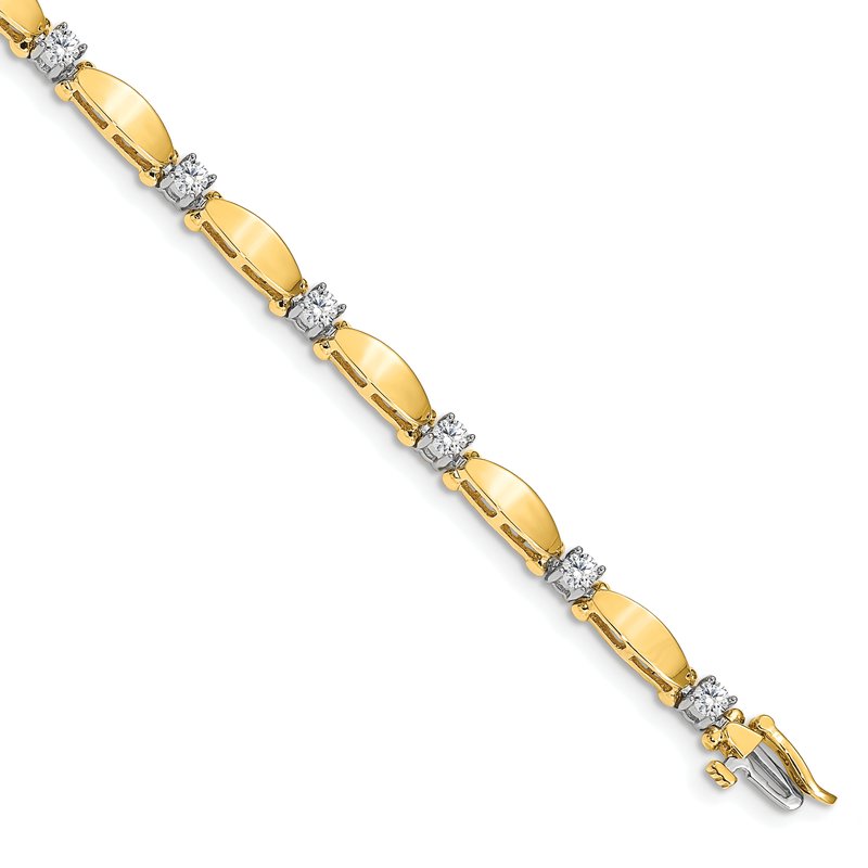 14k Two-tone Complete 1.13 carat Round VS Diamond Curved Bar Link 7 inch Tennis Bracelet
