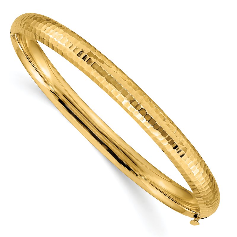 14k 4/16 Polished Fancy Hammered 6.50mm Hinged Oval Bangle Bracelet