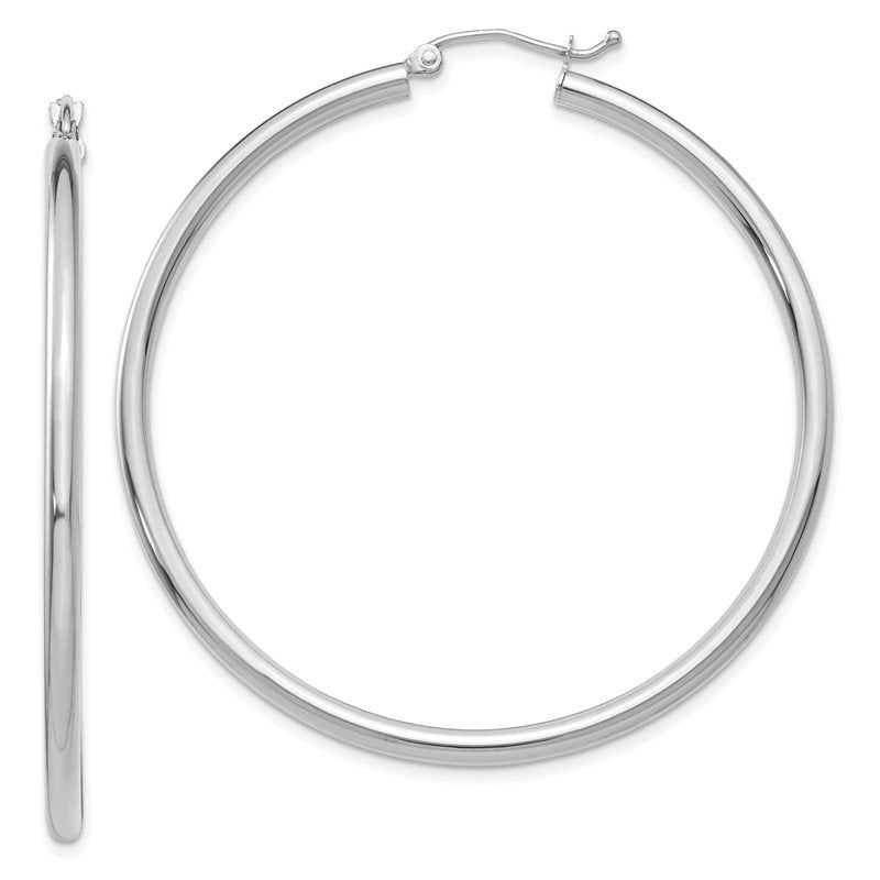 14K White Gold 2.5x50mm Polished Lightweight Tube Hoop Earrings