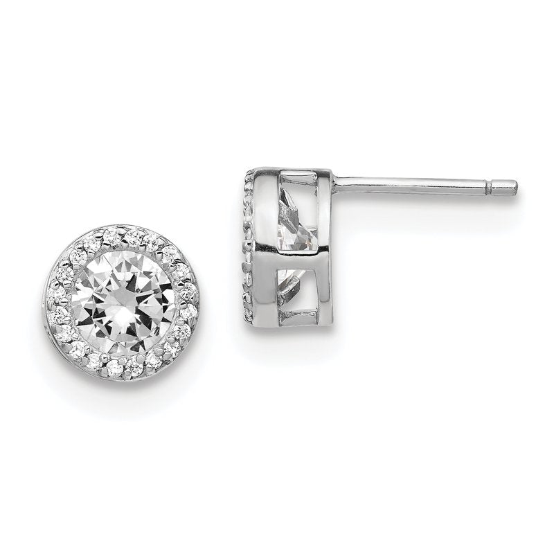 Sterling Silver Rhodium-plated Brilliant-cut CZ Halo Post Earrings