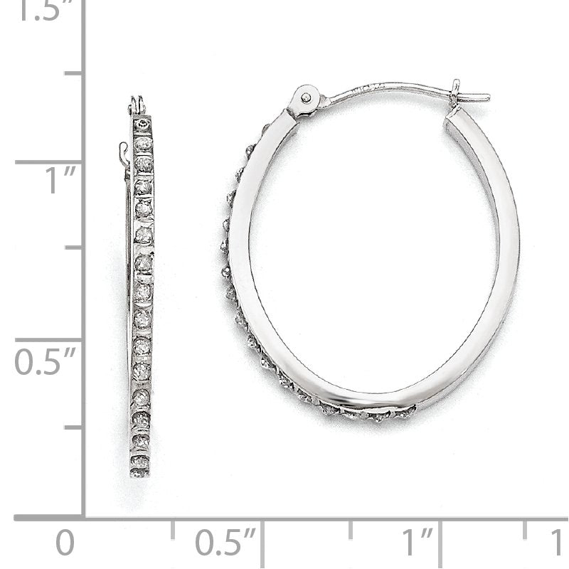 14k White Gold Diamond Fascination Oval Hinged Hoop Earrings