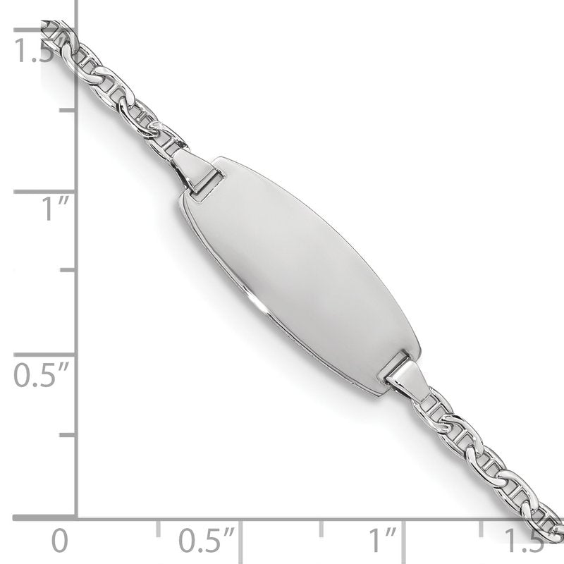 14k White Gold Polished Semi-Solid Chain/Solid Plate Anchor Link Oval 18.5x8.5mm Plate 5.5 inch Baby/Child ID Bracelet