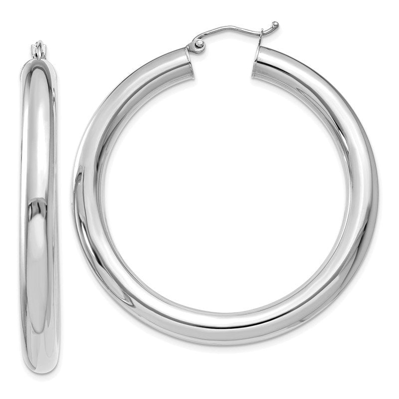 14k White Gold 5x45mm Polished Tube Hoop Earrings