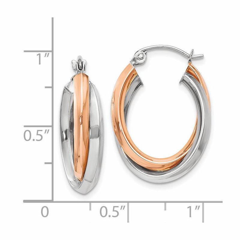 14k Rose and White Gold Polished Oval Tube Hoop Earrings