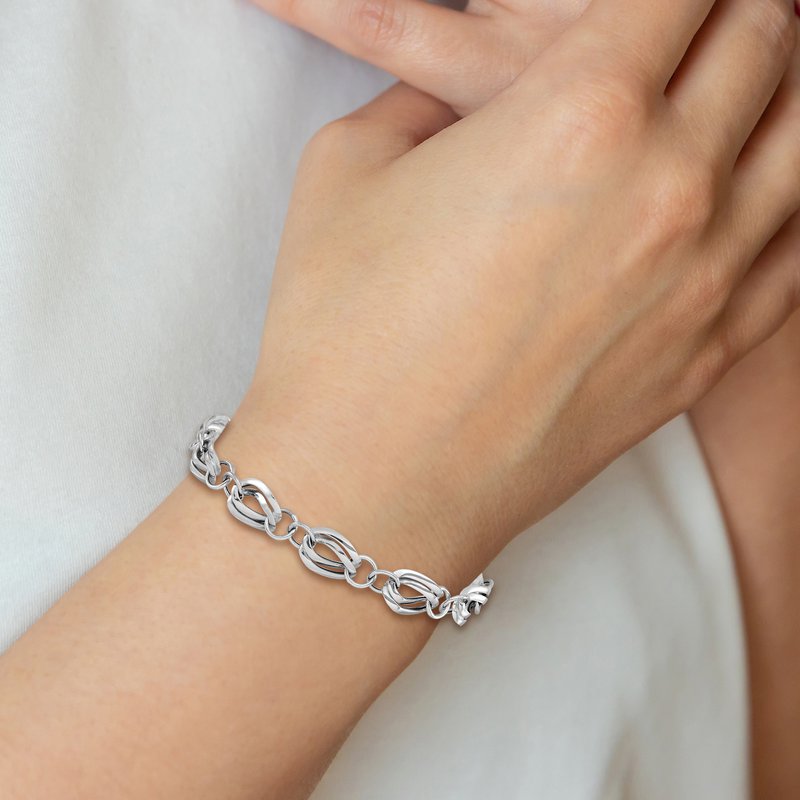 14K White Gold Polished Fancy Link w/ .5 inch ext Bracelet