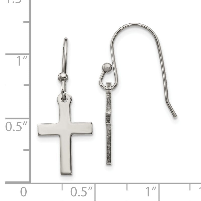 Stainless Steel Polished Cross Dangle Shepherd Hook Earrings