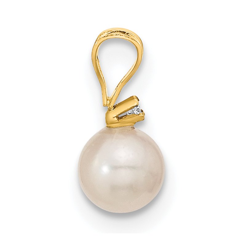 14k 5-6mm White Round Akoya Saltwater Cultured Pearl and .03 Carat Diamond Post Earrings and Pendant Set