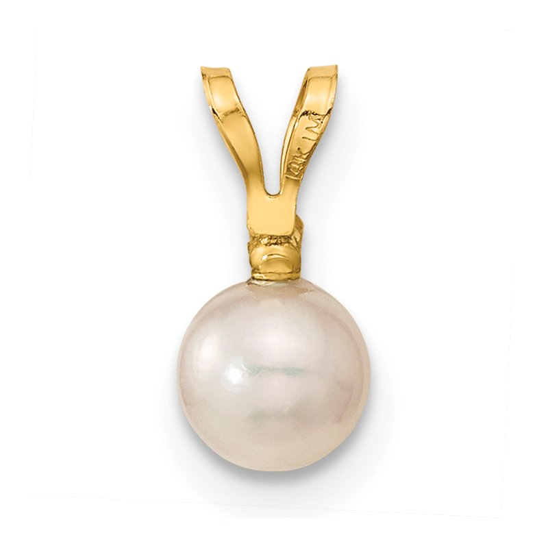 14k 5-6mm White Round Akoya Saltwater Cultured Pearl and .03 Carat Diamond Post Earrings and Pendant Set