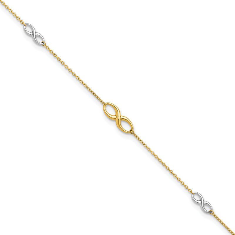 10K Two-tone Infinity 4-Station 9 inch Plus 1 inch Extender - Total 10 inch Anklet