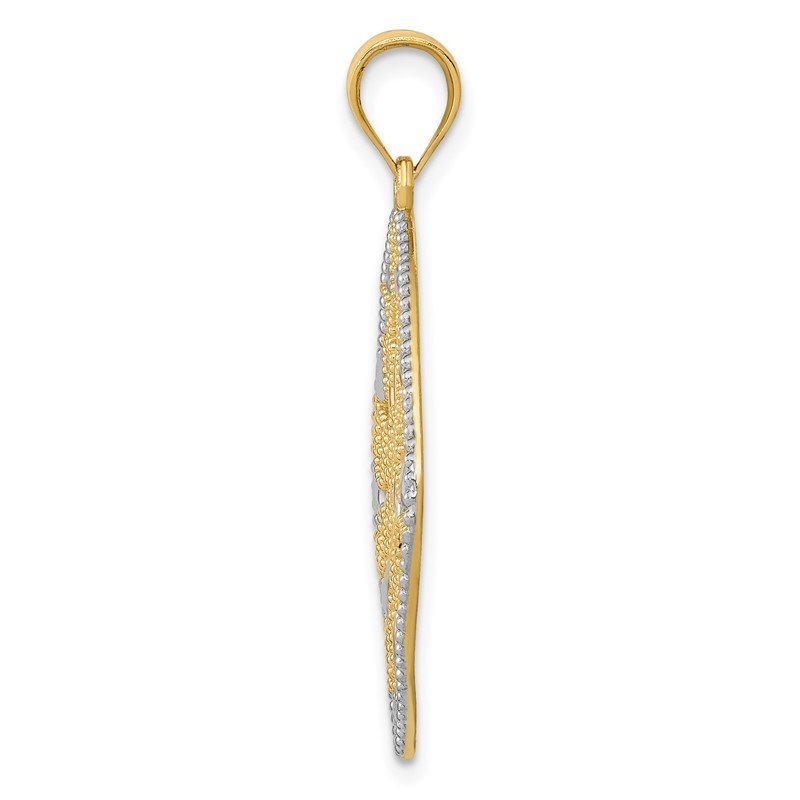 14K and White Rhodium Diamond-Cut Filigree Swirl Pendant