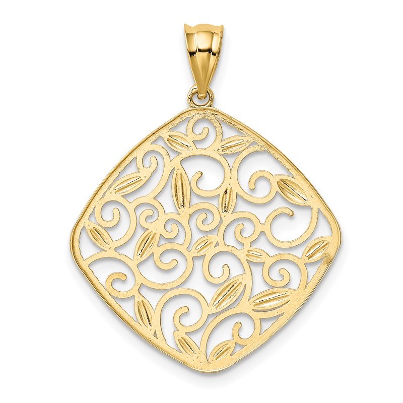 14K and White Rhodium Diamond-Cut Filigree Swirl Pendant