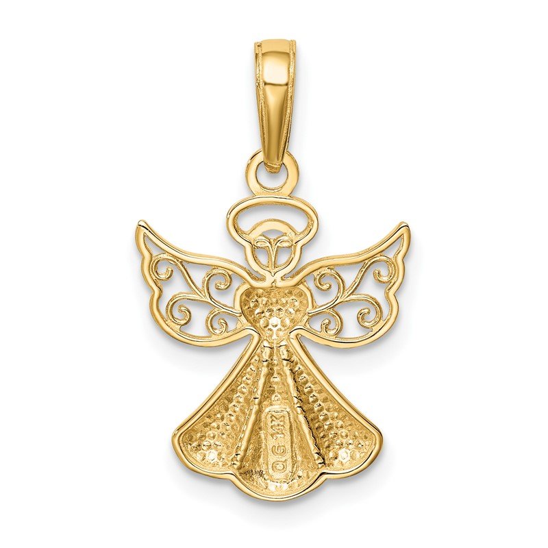 14K Polished and Textured Guardian Angel with Heart Pendant