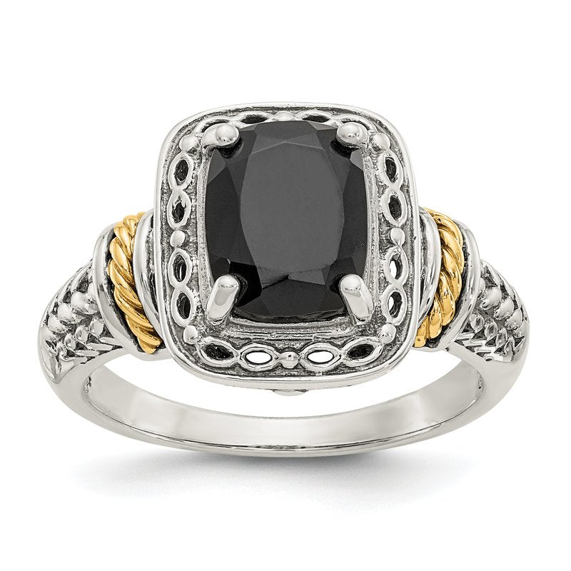 Sterling Silver with 14K Accent Antiqued Black Onyx Ring