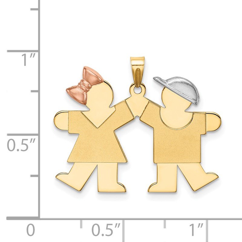 14k Tri-color The Kids Small Girl on Left and Boy on Right Engravable Kiss Charm
