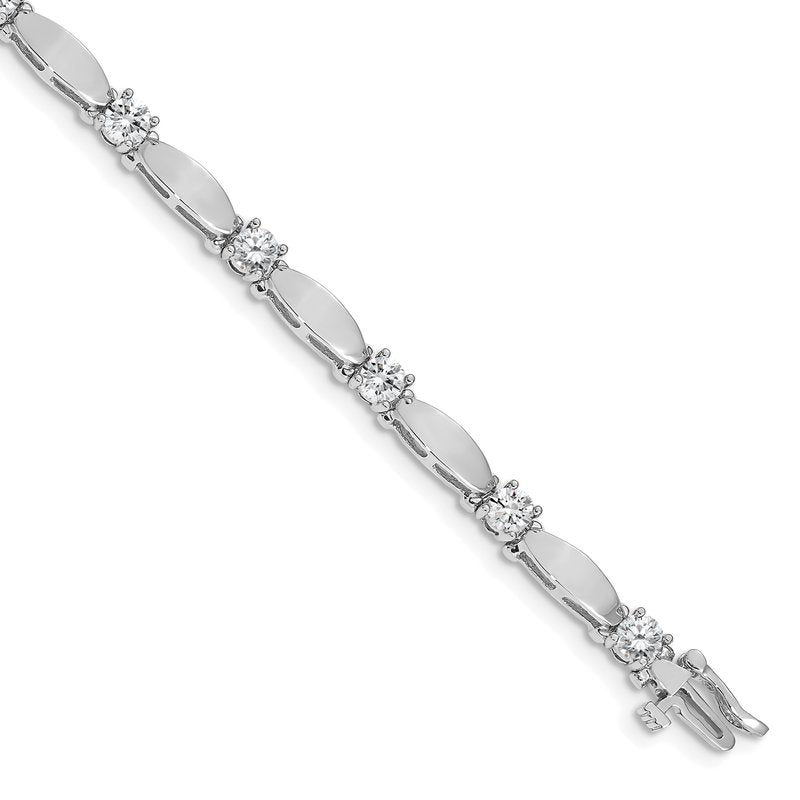 14k White Gold Complete 2.75 carat Round AAA Diamond Curved Bar Link 7 inch Tennis Bracelet