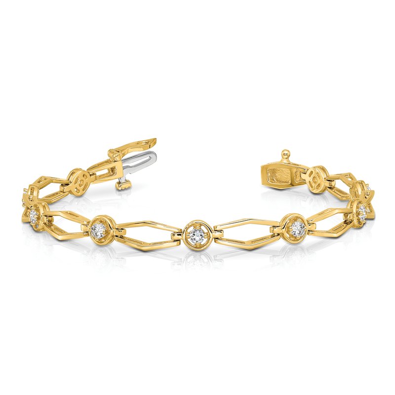 14k Complete 3/4 carat Round A Diamond Fancy Link 7 inch Bracelet