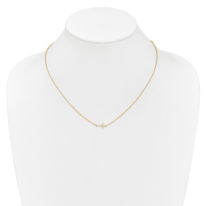 14k White Gold 1/10 carat Diamond Sideways Cross 18 inch Necklace