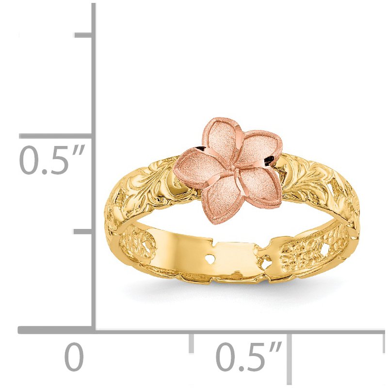 14K Two Tone Plumeria Baby Ring