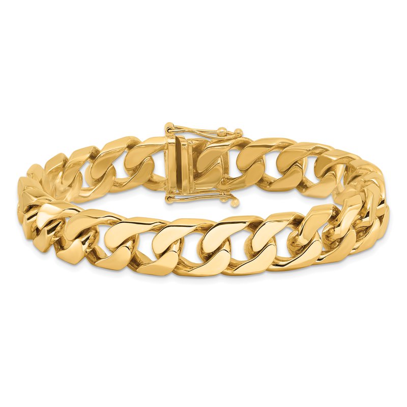 14K 20 inch 12mm Hand Polished Flat Beveled Curb Link with Box Catch Clasp Chain