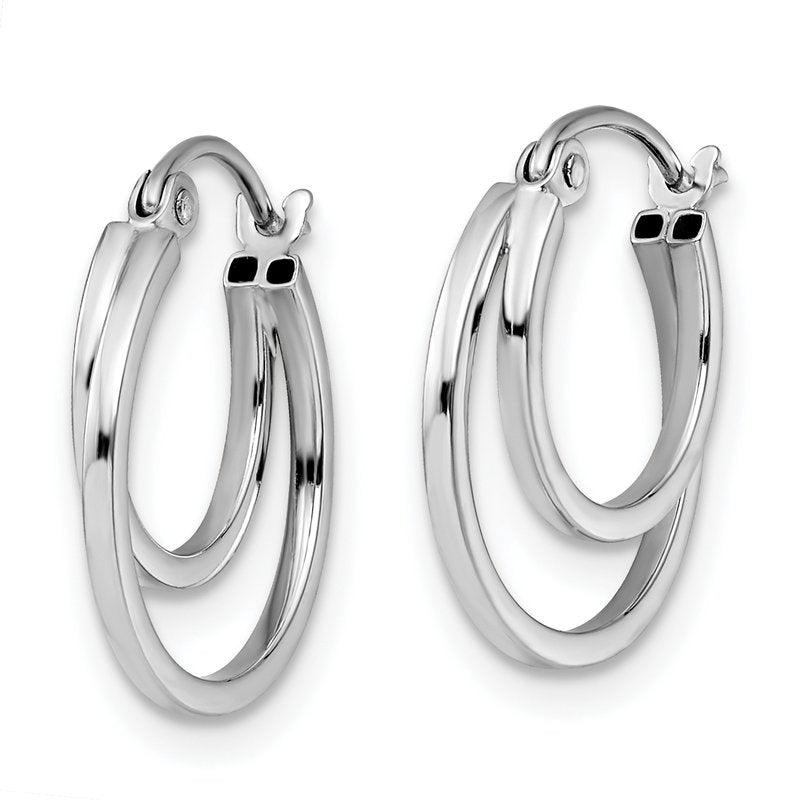 14K White Gold Polished Hinged Hoop Earrings