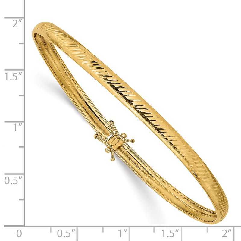 14K Polished Diamond-cut 4.25mm Flexible Round Bangle Bracelet