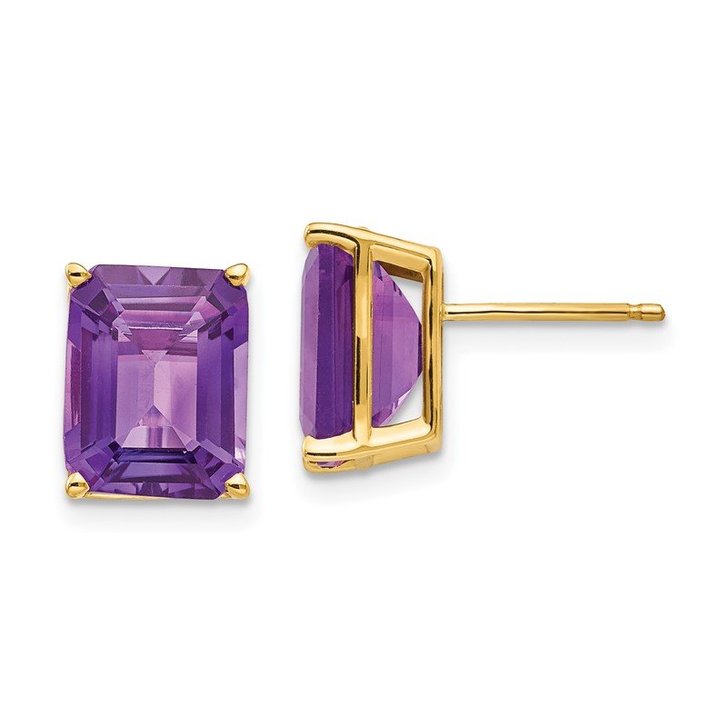 14k 10x8mm Emerald-Cut Amethyst Post Earrings