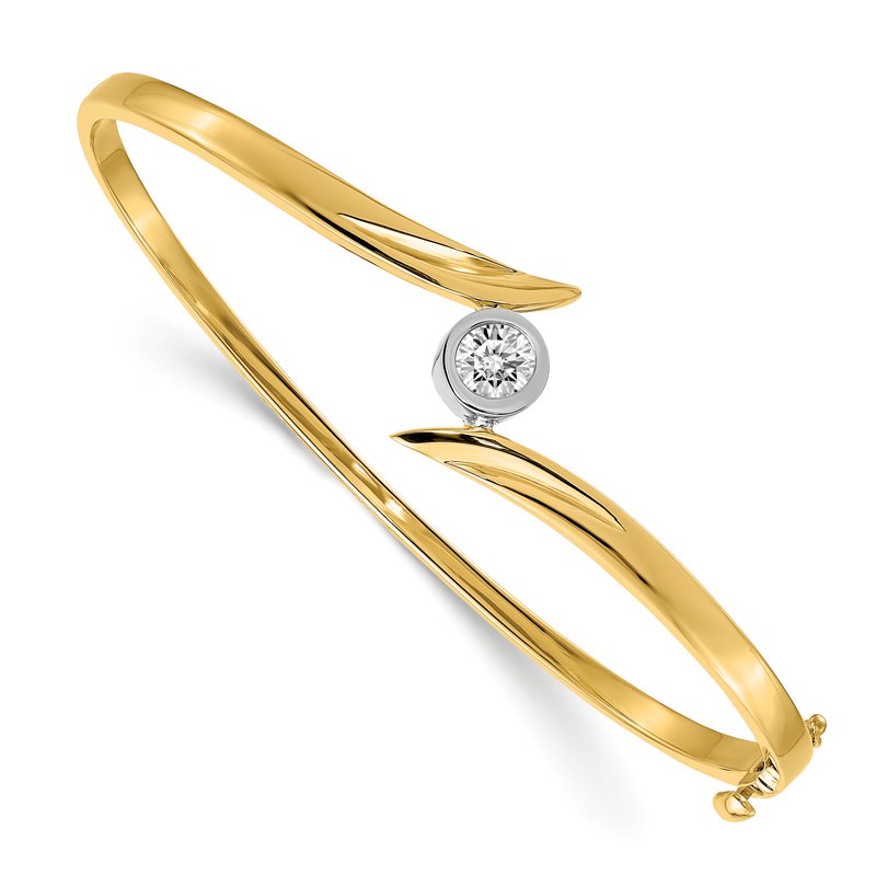 14k Two-tone Complete 1/2 carat AA Diamond Hinged Oval Bangle Bracelet