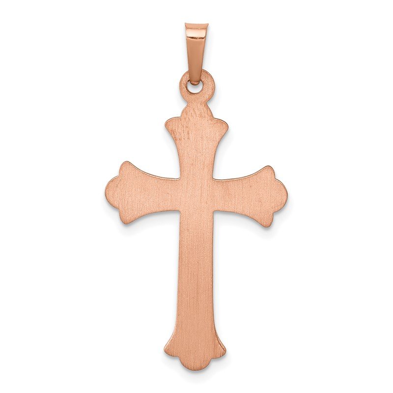 14K Rose Gold and White Rhodium Fleur de Lis Cross Pendant