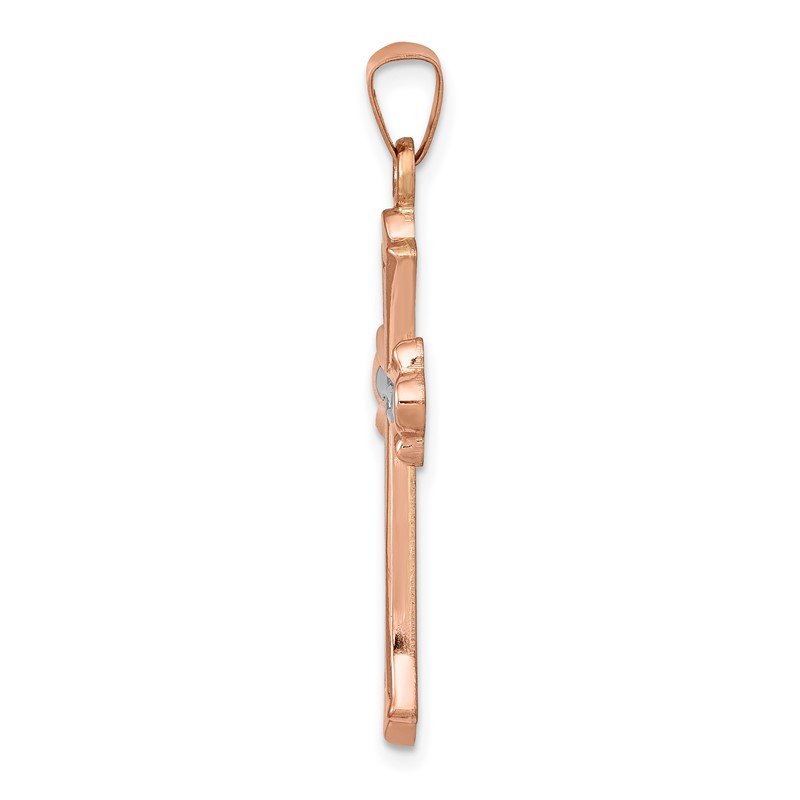 14K Rose Gold and White Rhodium Fleur de Lis Cross Pendant