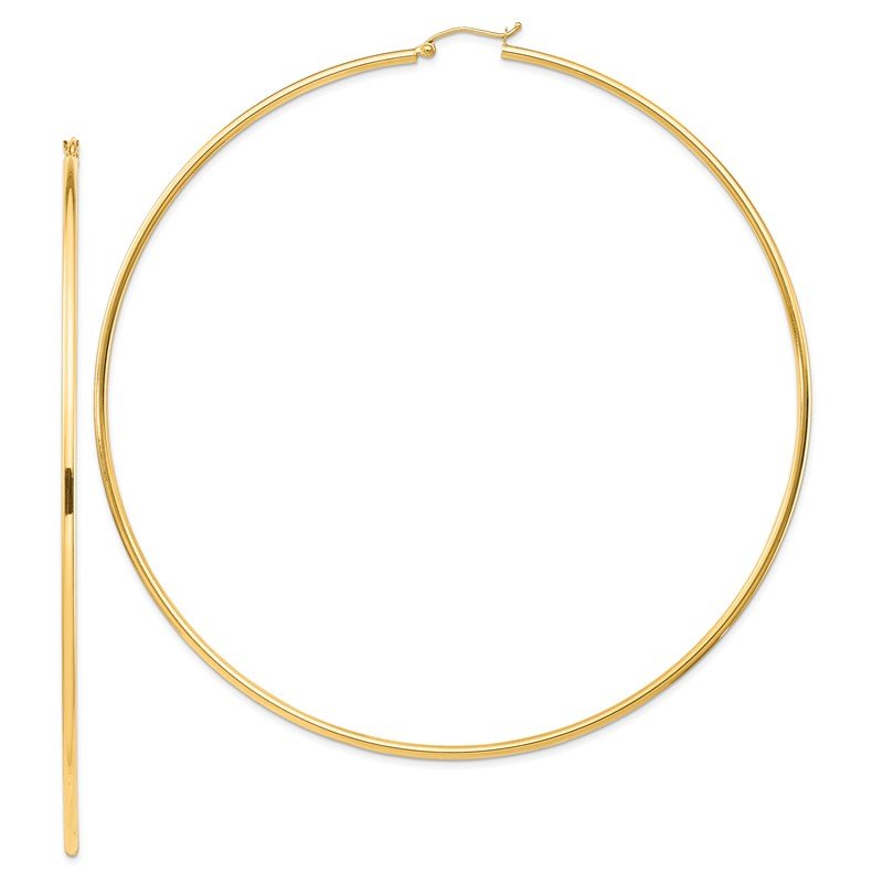 14k 2x100mm Polished Lightweight Round Tube Hoop Earrings