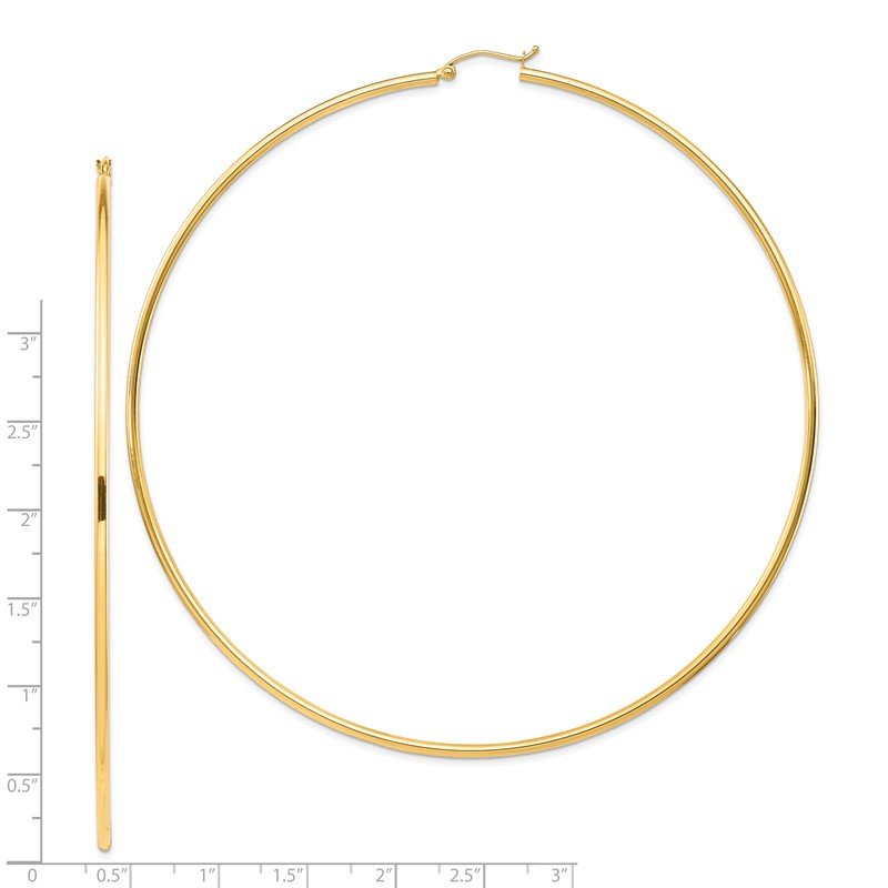 14k 2x100mm Polished Lightweight Round Tube Hoop Earrings