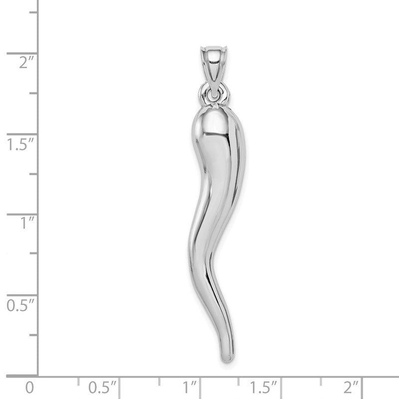 14k White Gold Hollow 3-D Italian Horn Pendant